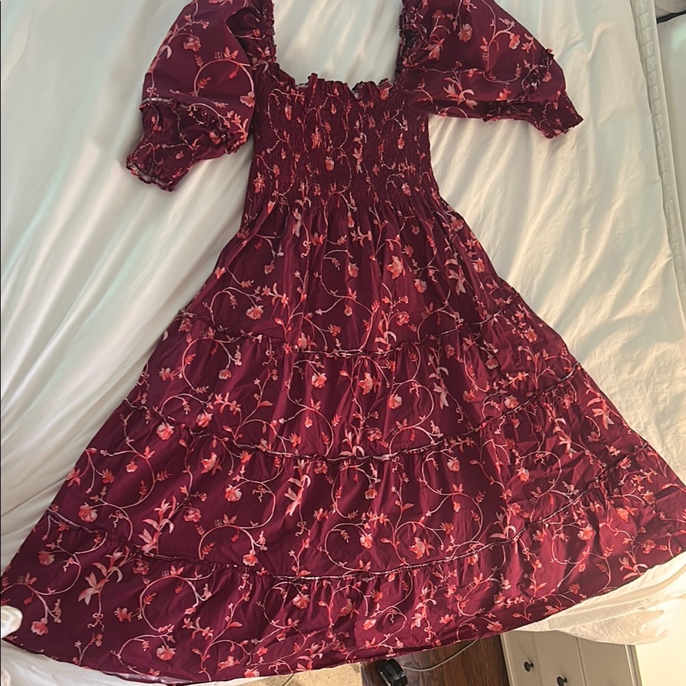 Hill House Burgundy Floral Midi Dress